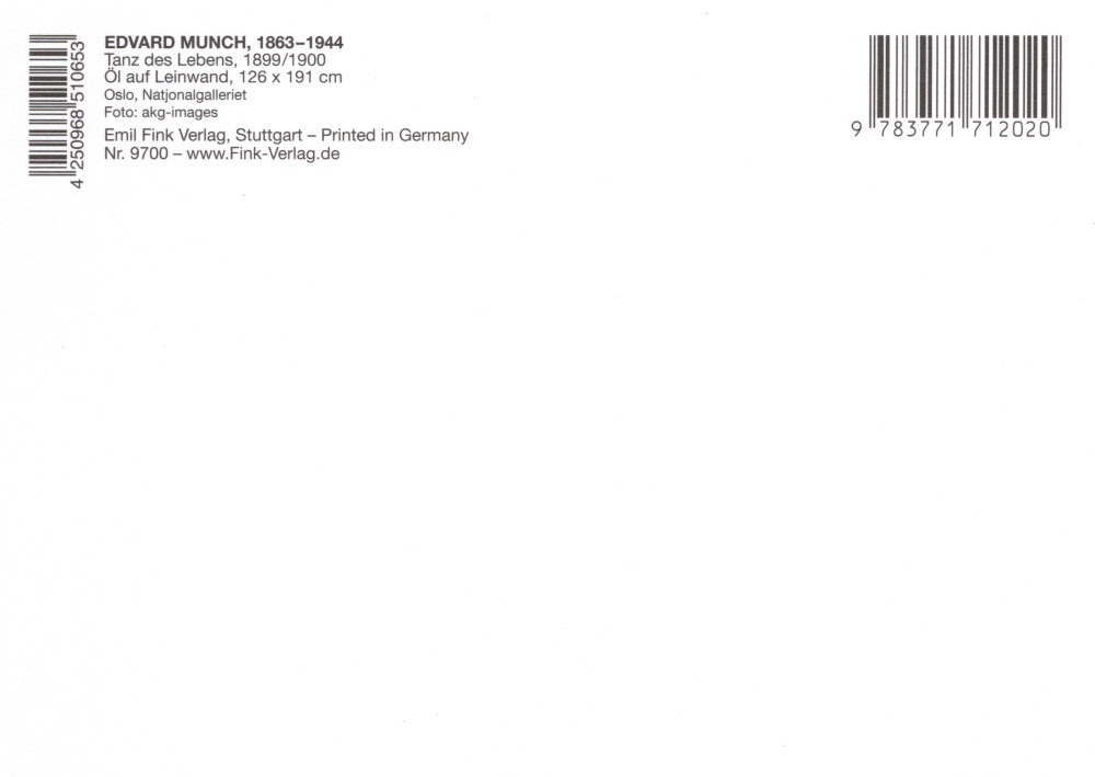 Kunstkarte Edvard Munch "Tanz des Lebens" (Rückseite)