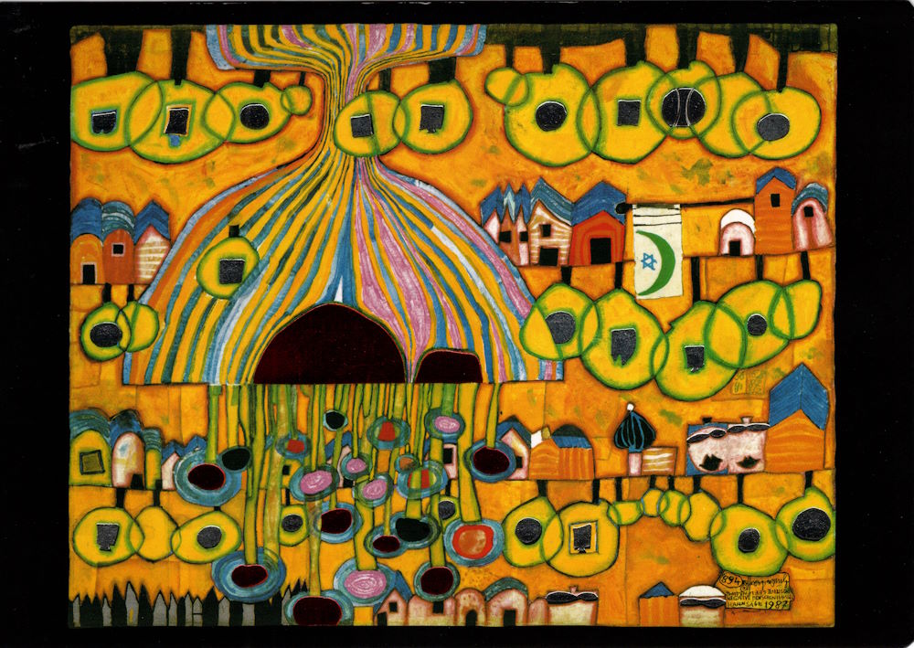 Kunstkarte Hundertwasser "Positive Seelenbäume - Negative Menschenhäuser" Kunstkarte Hundertwasser "Positive Seelenbäume - Negative Menschenhäuser"