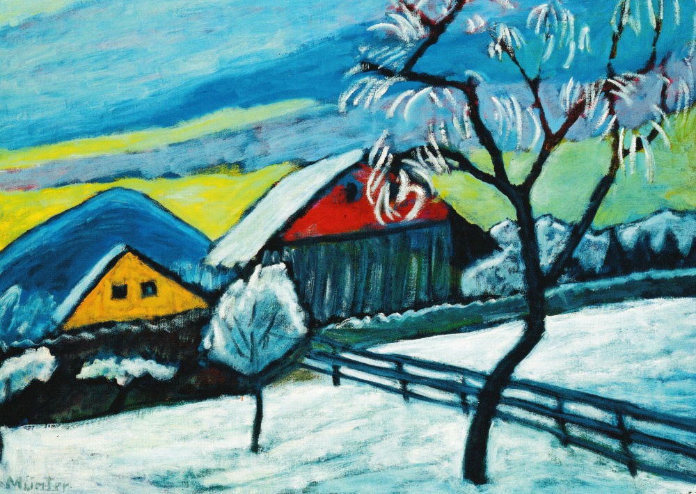 Kunstkarte Gabriele Münter "Bauernhäuser im Winter" Kunstkarte Gabriele Münter "Bauernhäuser im Winter"