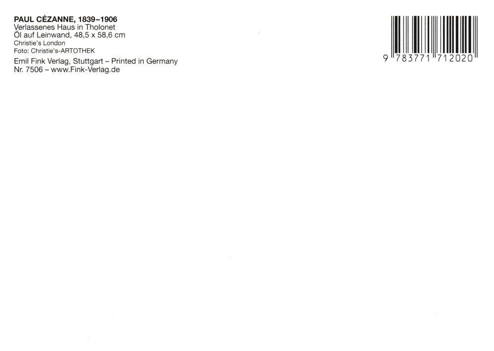 Kunstkarte Paul Cézanne "Verlassenes Haus in Tholonet" (Rückseite)