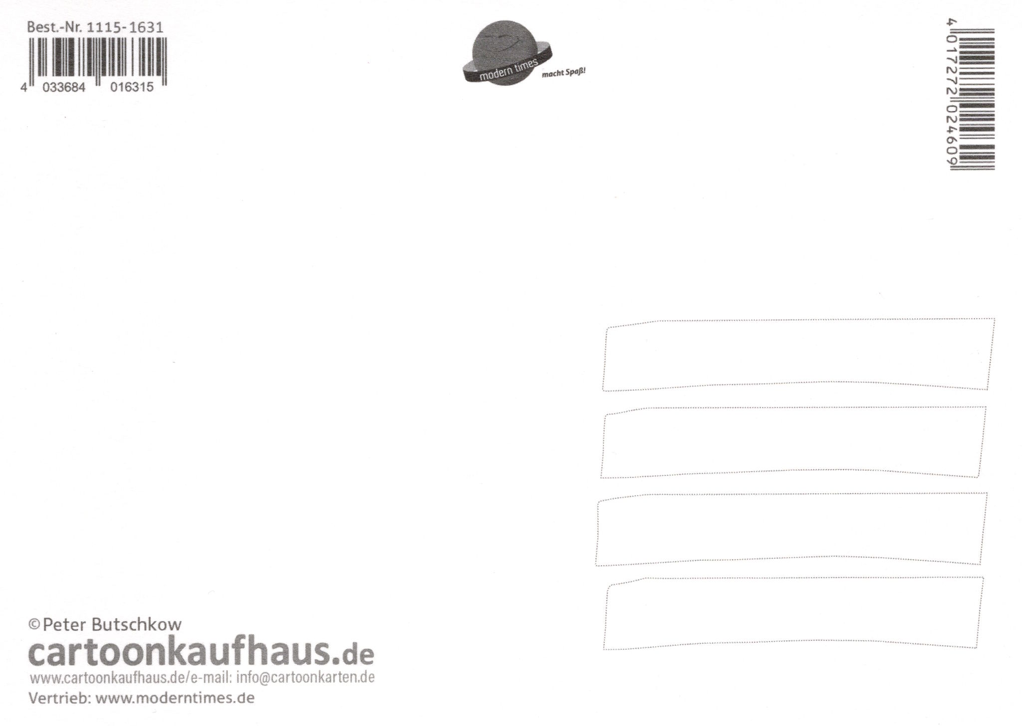 Postkarte Peter Butschkow "Bier? Gerne!!" (Rückseite)