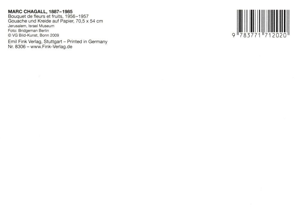 Kunstkarte Marc Chagall "Bouquet de fleurs et fruits" (Rückseite)