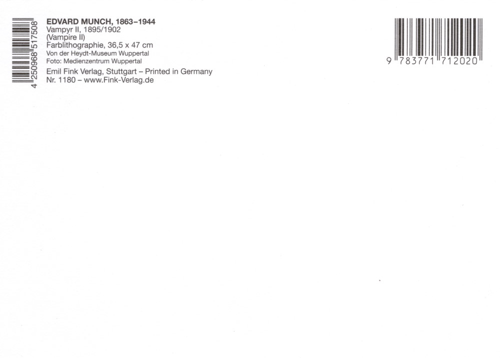Kunstkarte Edvard Munch "Vampyr II" (Rückseite)