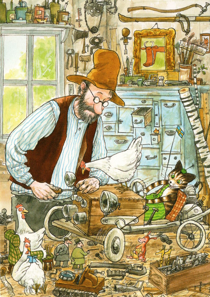 Postkarte "Pettersson und Findus: Pettersson in der Werkstatt" Postkarte "Pettersson und Findus: Pettersson in der Werkstatt"