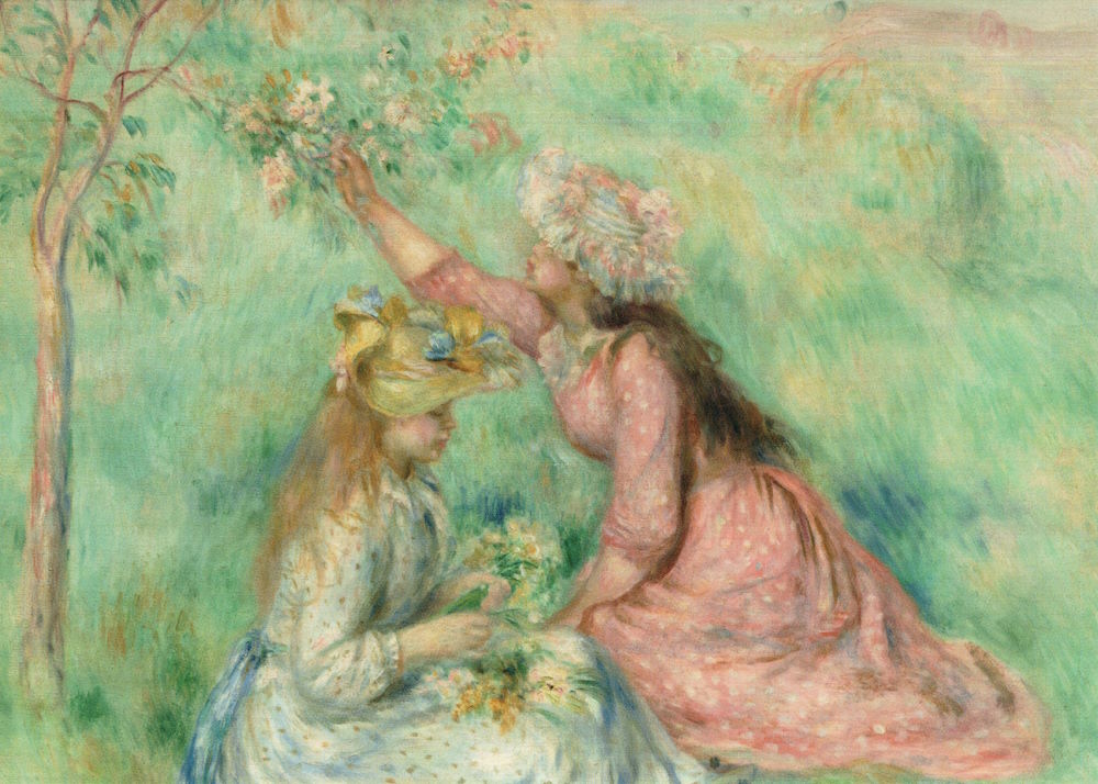 Kunstkarte Pierre Auguste Renoir "Mädchen pflücken Blumen auf einer Wiese"