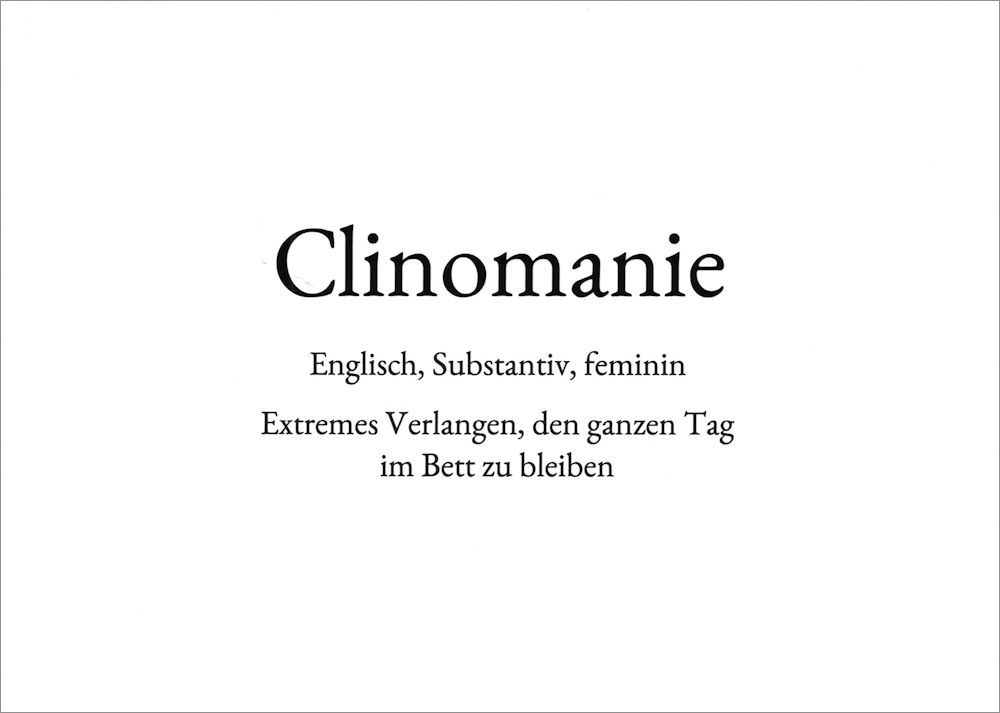Wortschatz-Postkarte "Clinomanie" Wortschatz-Postkarte "Clinomanie"