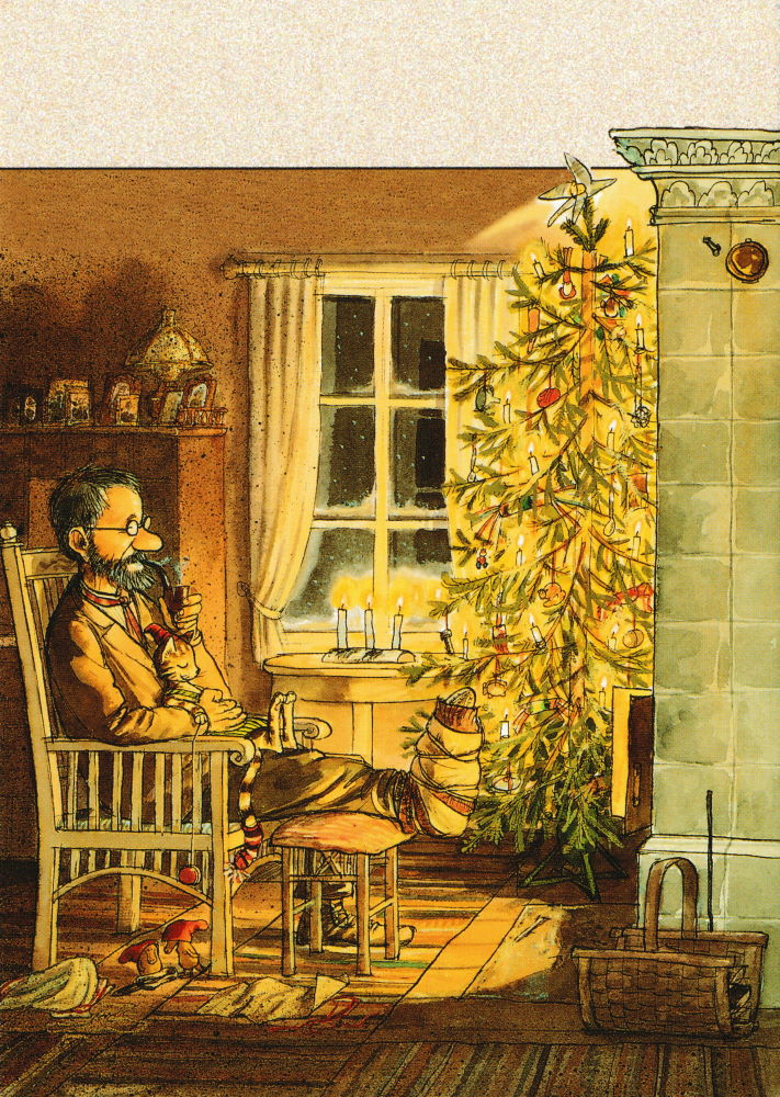 Postkarte "Pettersson und Findus: Pettersson vorm Weihnachtsbaum"