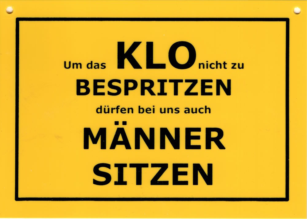 Kunststoff-Postkarte "Verbotene Schilder: Um das Klo nicht zu bespritzen ..."