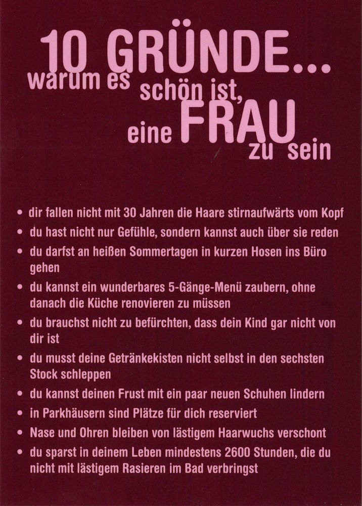 Postkarte "10 Gründe... warum es schön ist, eine FRAU zu sein"