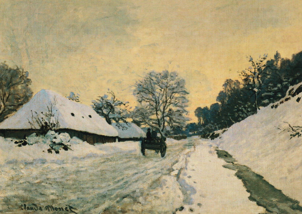 Kunstkarte Claude Monet "Der Karren. Landstraße im Schnee bei Honfleur" Kunstkarte Claude Monet "Der Karren. Landstraße im Schnee bei Honfleur"