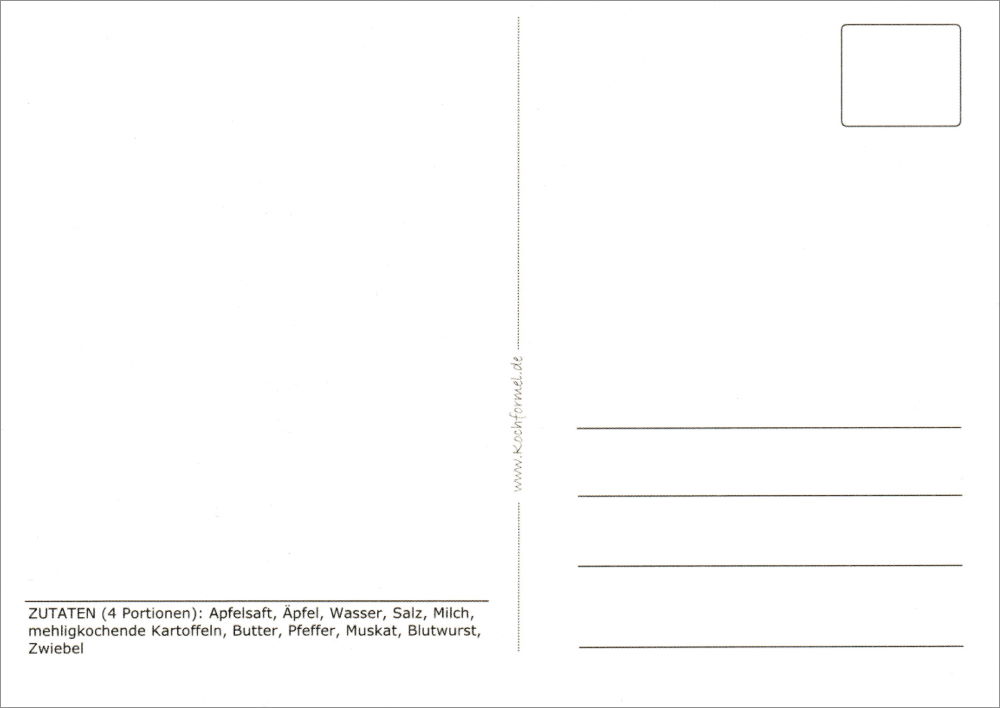 Rezept-Postkarte "Nordrhein-Westfälische Küche: Himmel un Äd" (Rückseite)