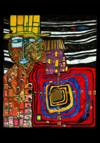 Kunstkarte Hundertwasser "Fischgrätenmann ganz Ohr"