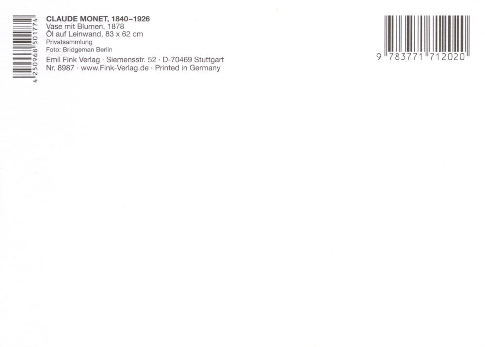Kunstkarte Claude Monet "Vase mit Blumen" (Rückseite)