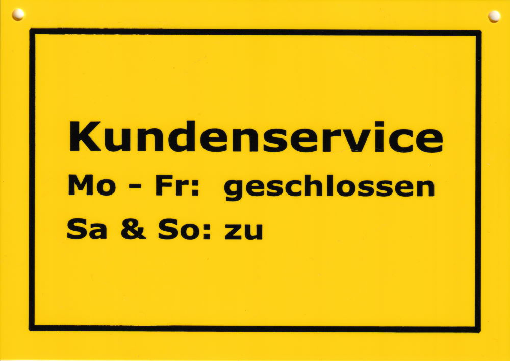 Kunststoff-Postkarte "Verbotene Schilder: Kundenservice"