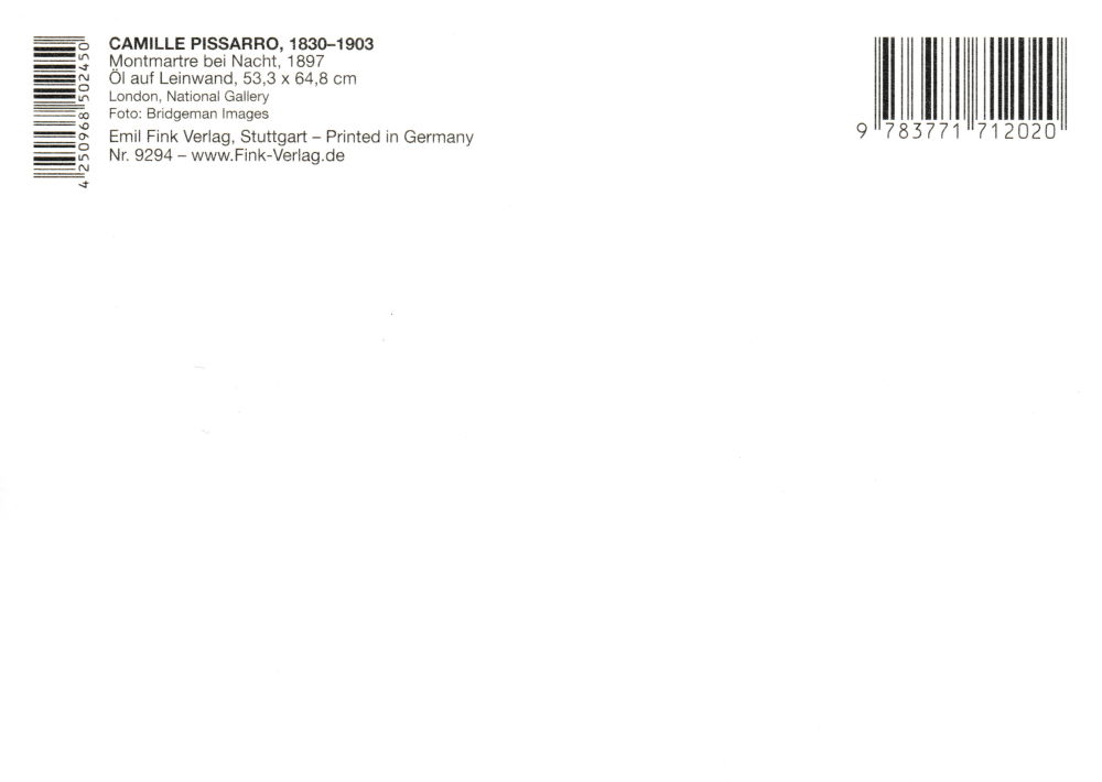 Kunstkarte Camille Pissarro "Montmartre bei Nacht" (Rückseite)