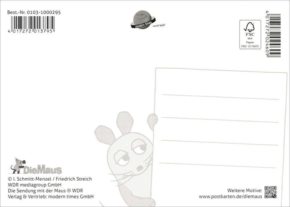 Postkarte "Sendung mit der Maus: Starschnitt Herz II" (Rückseite)