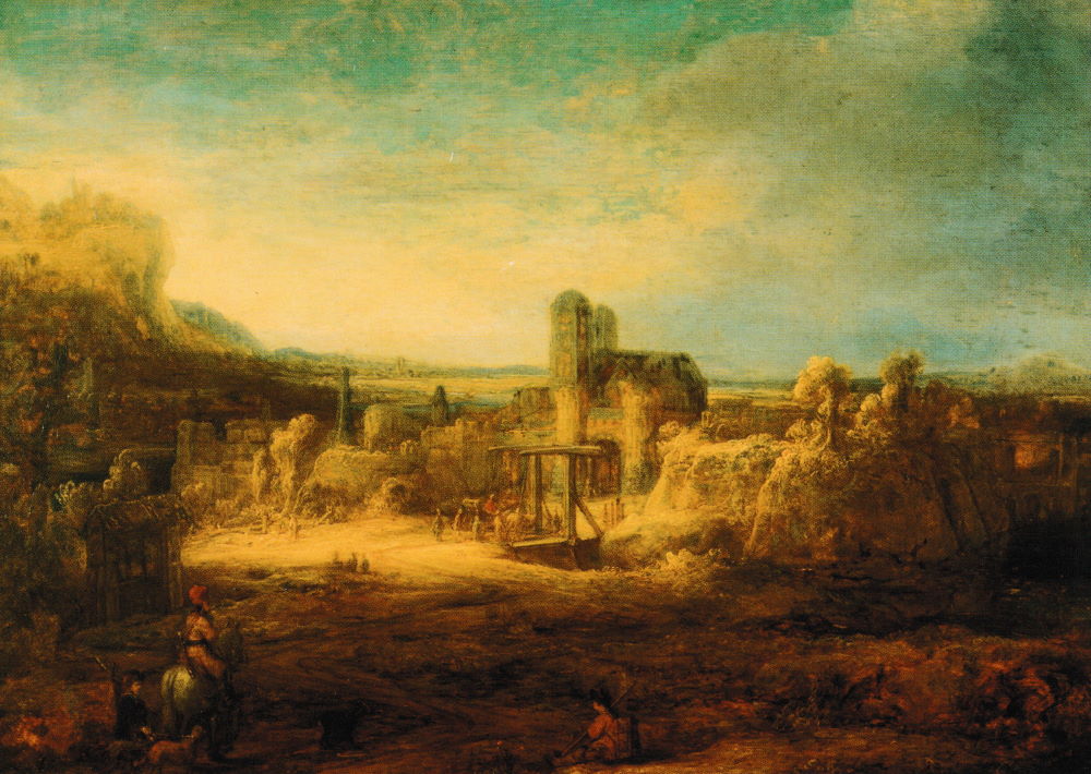 Kunstkarte Rembrandt van Rijn "Landschaft mit einer Zugbrücke" Kunstkarte Rembrandt "Landschaft mit einer Zugbrücke"