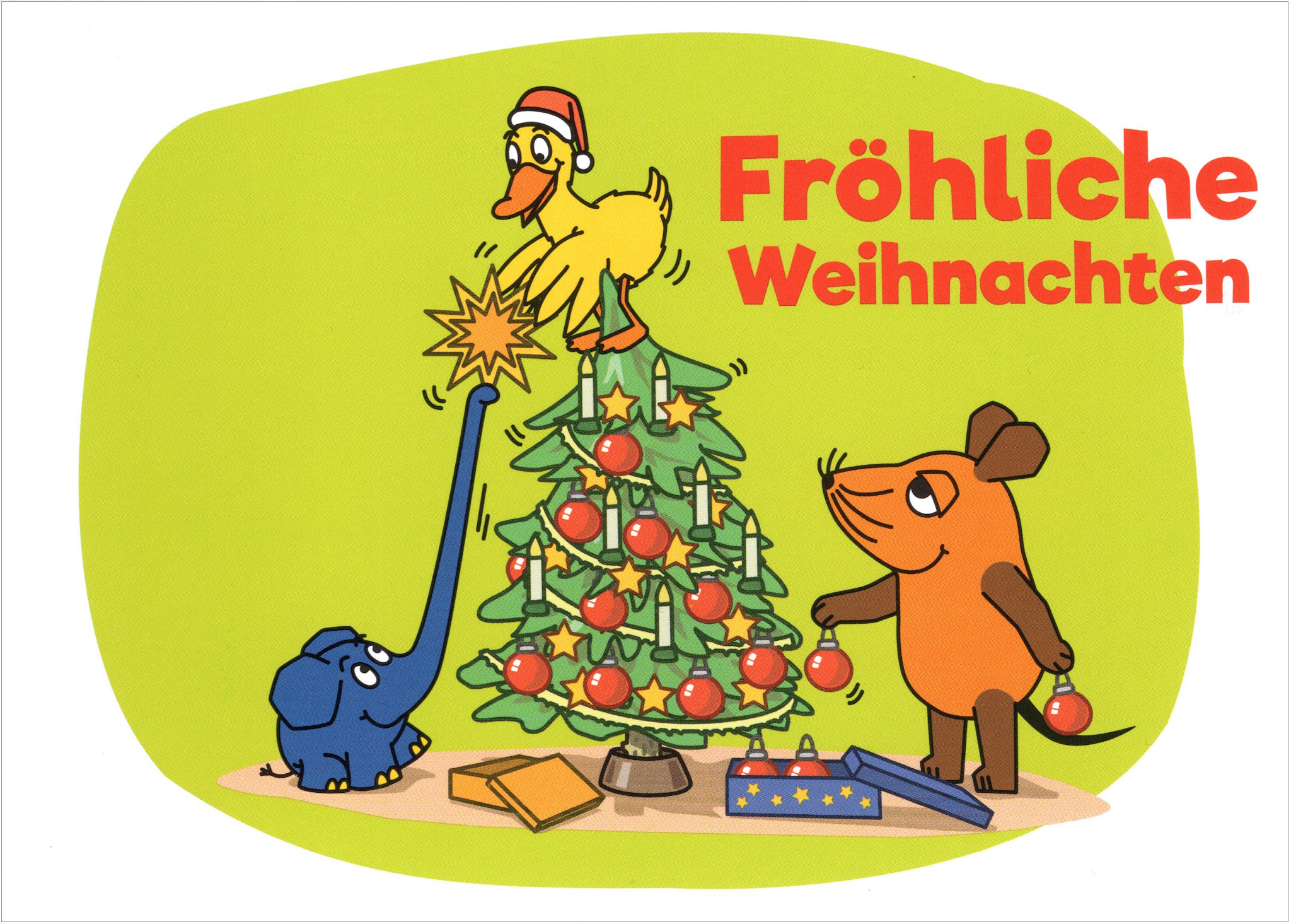 Postkarte "Sendung mit der Maus: Fröhliche Weihnachten (Baum schmücken)" Postkarte "Sendung mit der Maus: Fröhliche Weihnachten (Baum schmücken)"