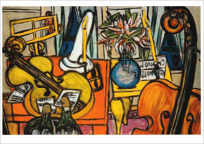 Kunstkarte Max Beckmann "Stilleben mit Cello und Bassgeige"