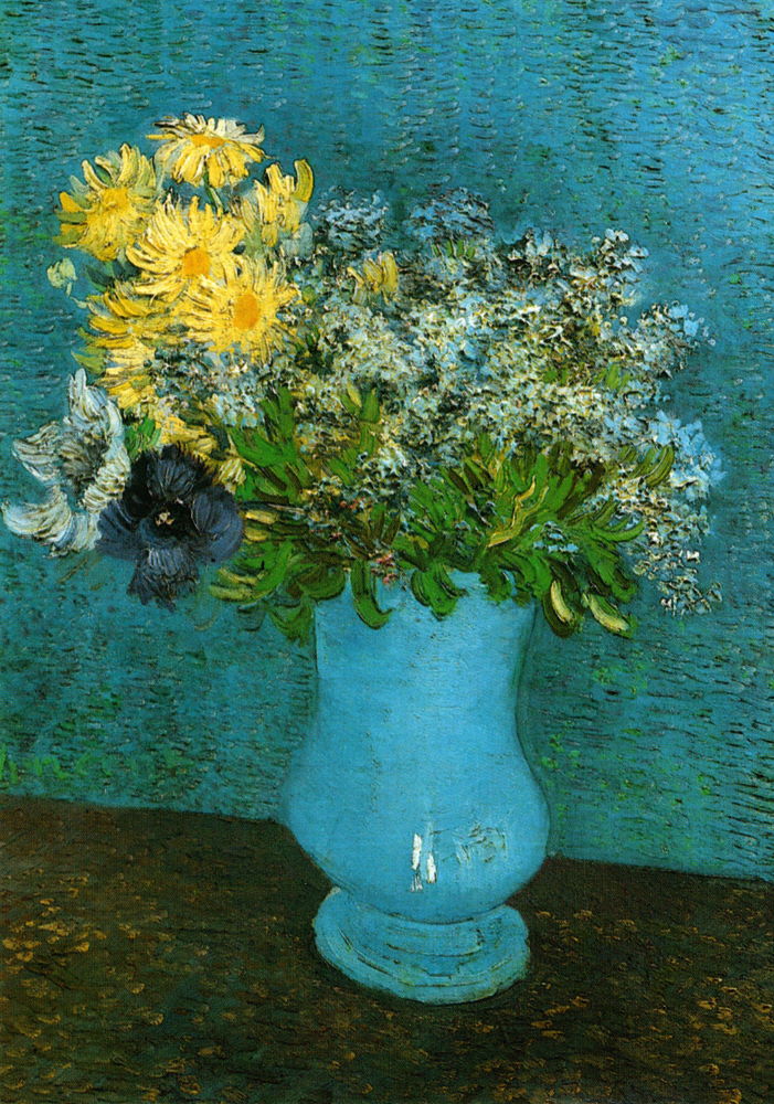 Kunstkarte Vincent van Gogh "Vase mit Flieder, Gänseblümchen und Anemonen"