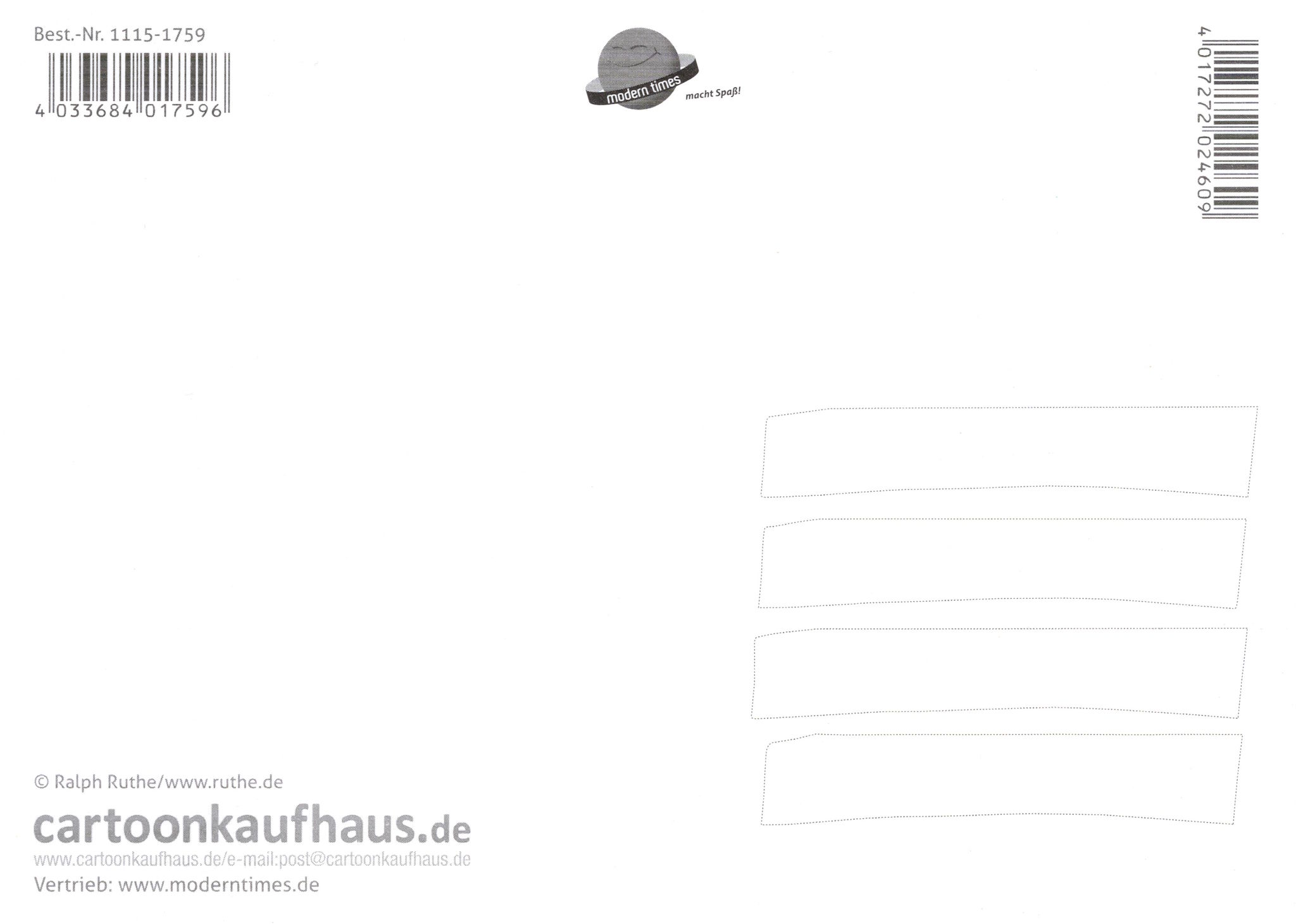 Postkarte Ralph Ruthe "Zum letzten Mal! Wir probieren's ..." (Rückseite)
