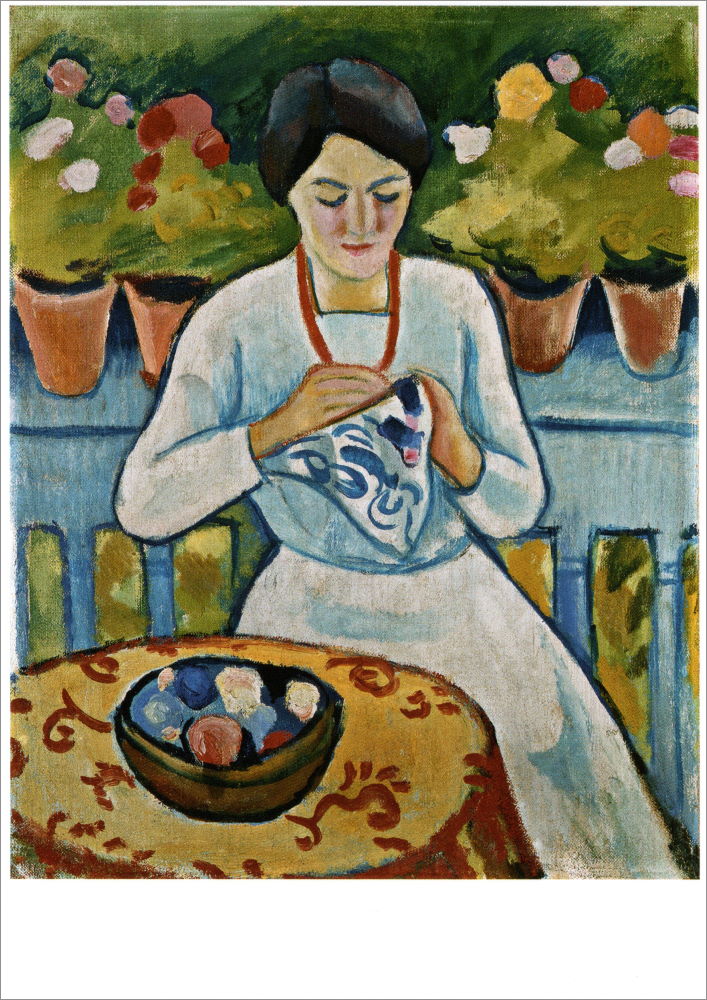 Kunstkarte August Macke "Stickende Frau auf Balkon"