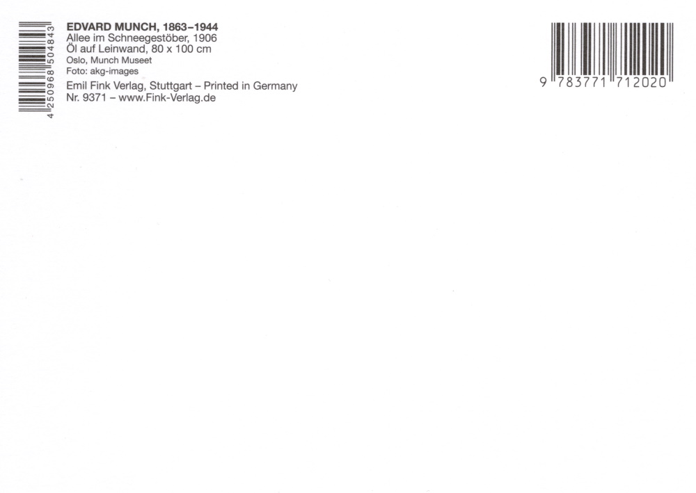 Kunstkarte Edvard Munch "Allee im Schneegestöber" (Rückseite)