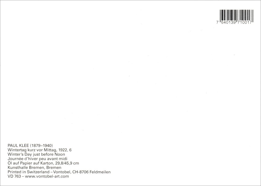 Kunstkarte Paul Klee "Wintertag kurz vor Mittag" (Rückseite)