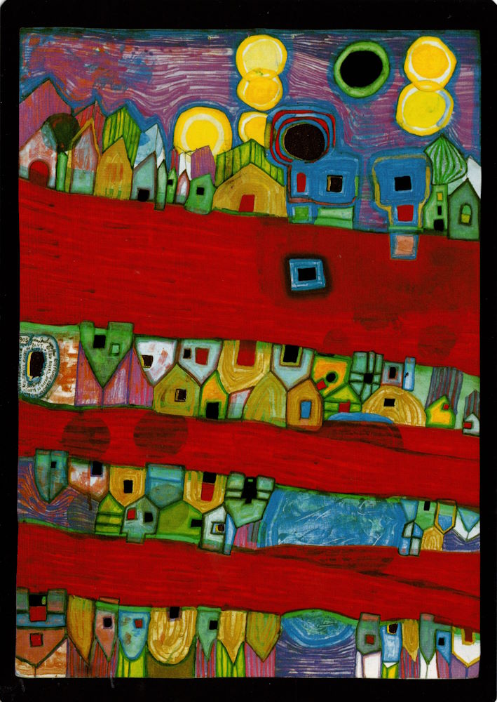 Kunstkarte Hundertwasser "Rote Flüsse - Straßen aus Blut" Kunstkarte Hundertwasser "Rote Flüsse - Straßen aus Blut"