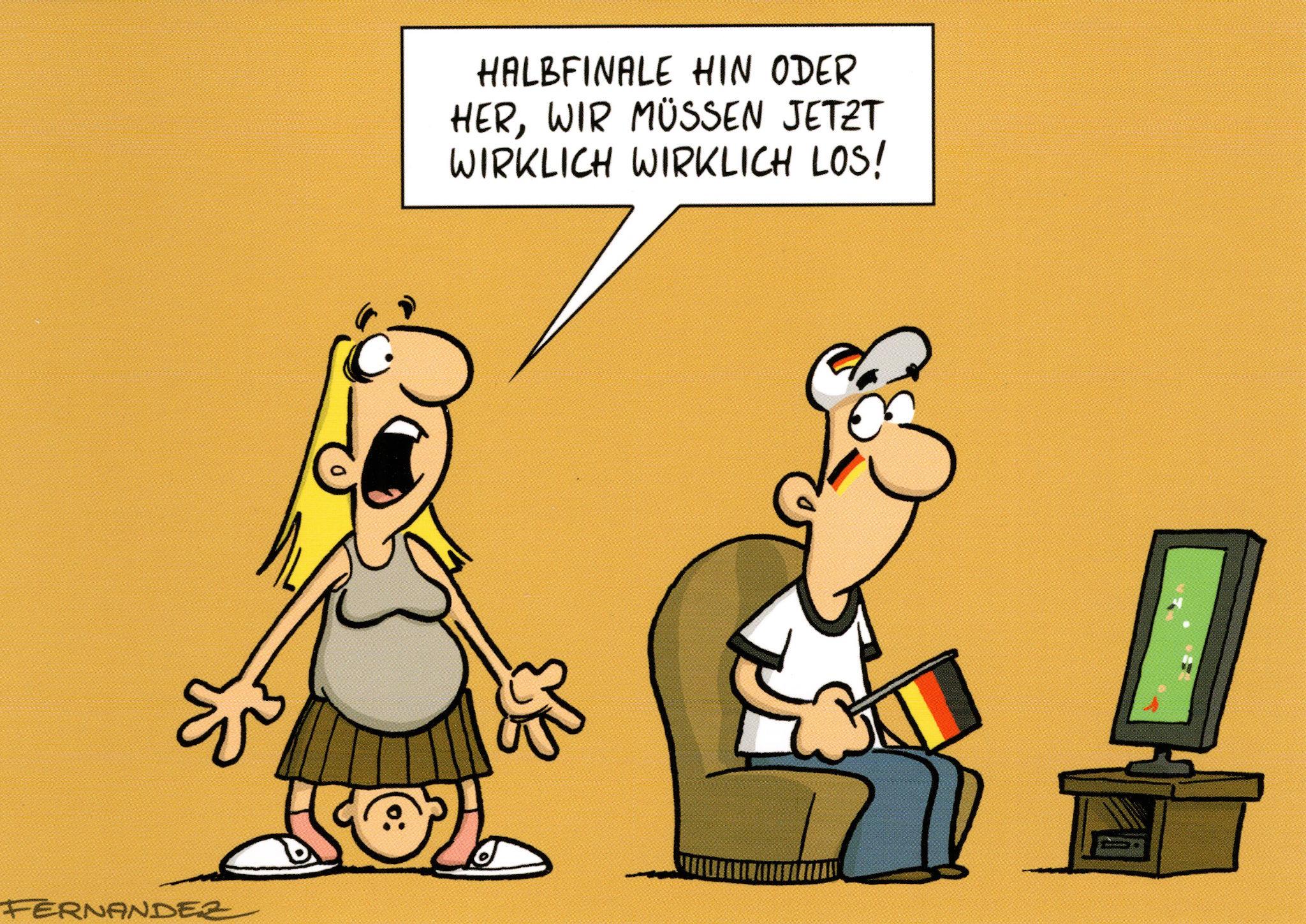 Postkarte Miguel Fernandez "Halbfinale hin oder her, wir müssen ..."