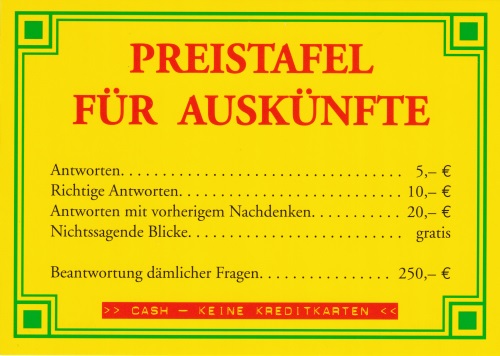 Postkarte "Preistafel für Auskünfte"