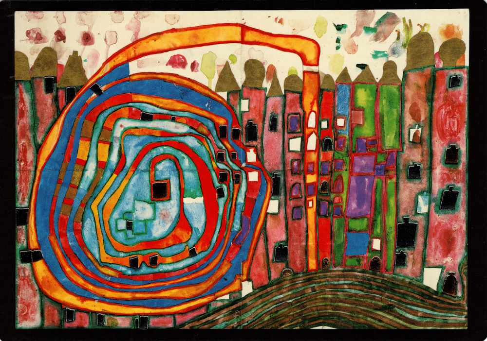 Kunstkarte Hundertwasser "Who has eaten all my Windows" Kunstkarte Hundertwasser "Who has eaten all my Windows"