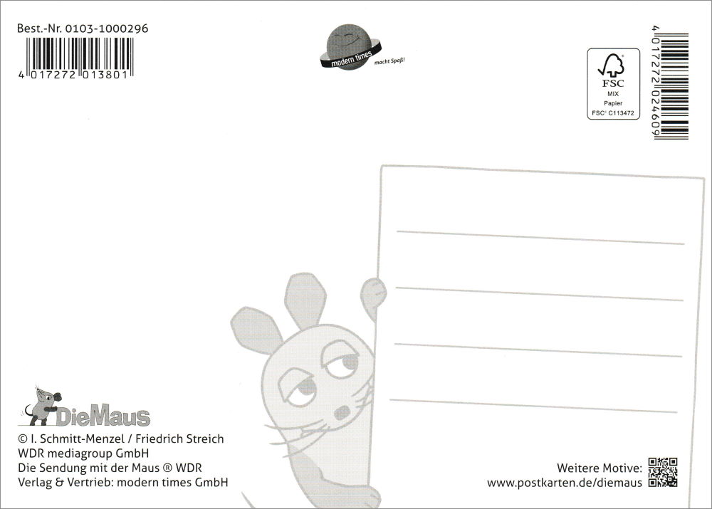 Postkarte "Sendung mit der Maus: Happy Birthday" (Rückseite)