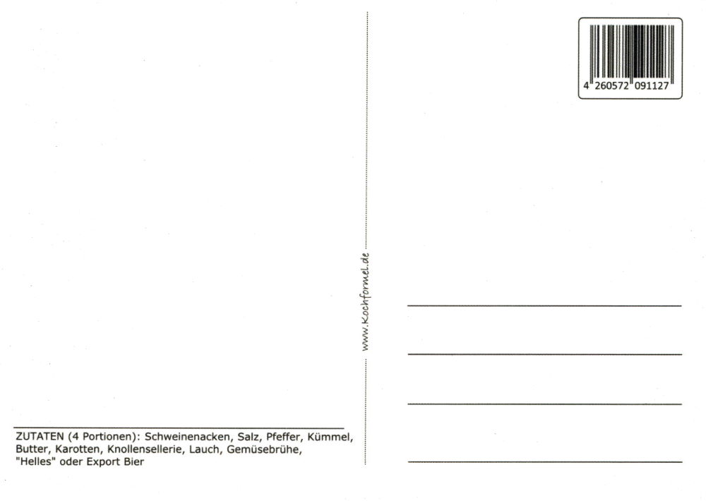 Rezept-Postkarte "Bayrische Küche: Schweinsbraten" (Rückseite)