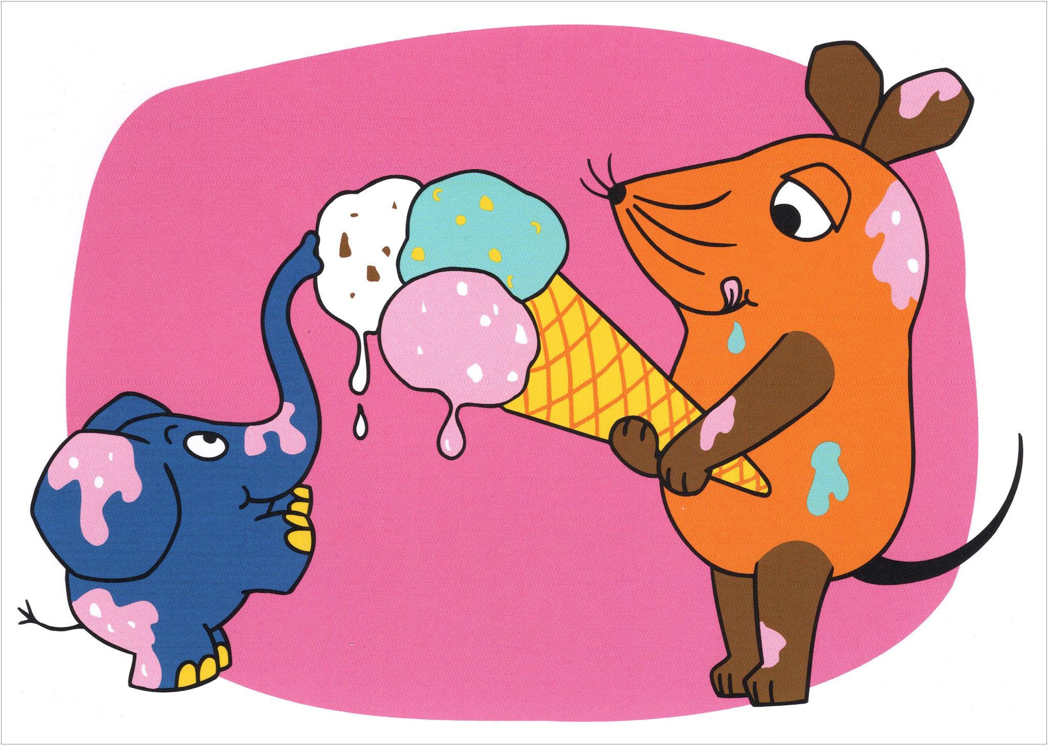 Postkarte "Sendung mit der Maus: Die Maus füttert dem kleinen Elefanten Eis" Postkarte "Sendung mit der Maus: Die Maus füttert dem kleinen Elefanten Eis"