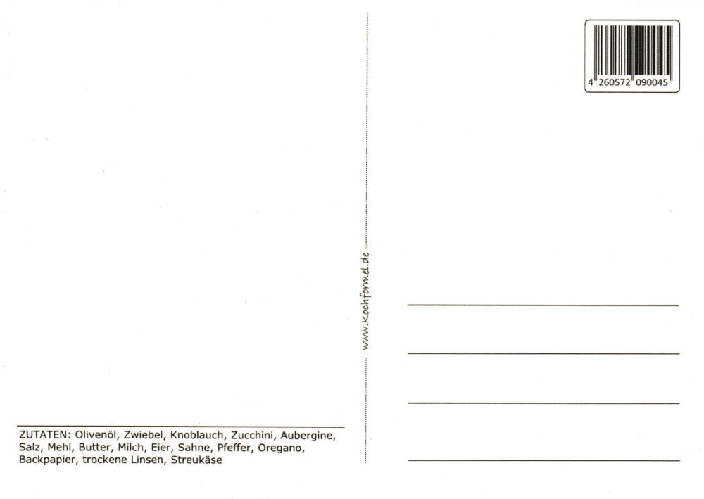 Rezept-Postkarte "Vegetarische Gerichte: Quiche" (Rückseite)