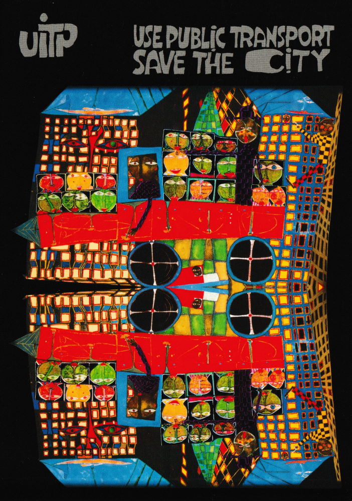 Kunstkarte Hundertwasser "USE PUBLIC TRANSPORT - SAVE THE CITY" Kunstkarte Hundertwasser "USE PUBLIC TRANSPORT - SAVE THE CITY"