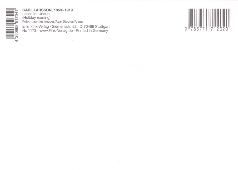 Kunstkarte Carl Larsson "Lesen im Urlaub" (Rückseite)
