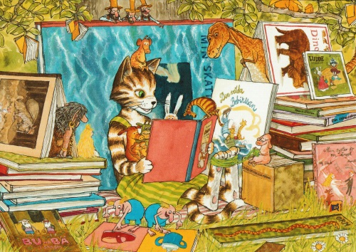 Postkarte "Pettersson und Findus: Findus liest"