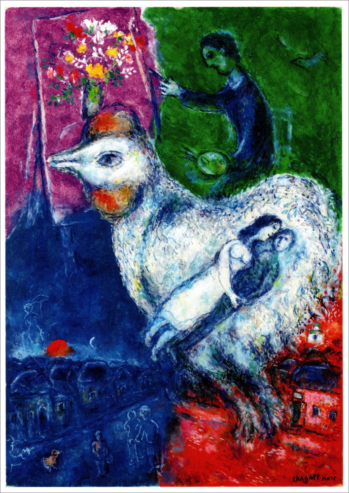 Kunstkarte Marc Chagall "Großer weißer Hahn"