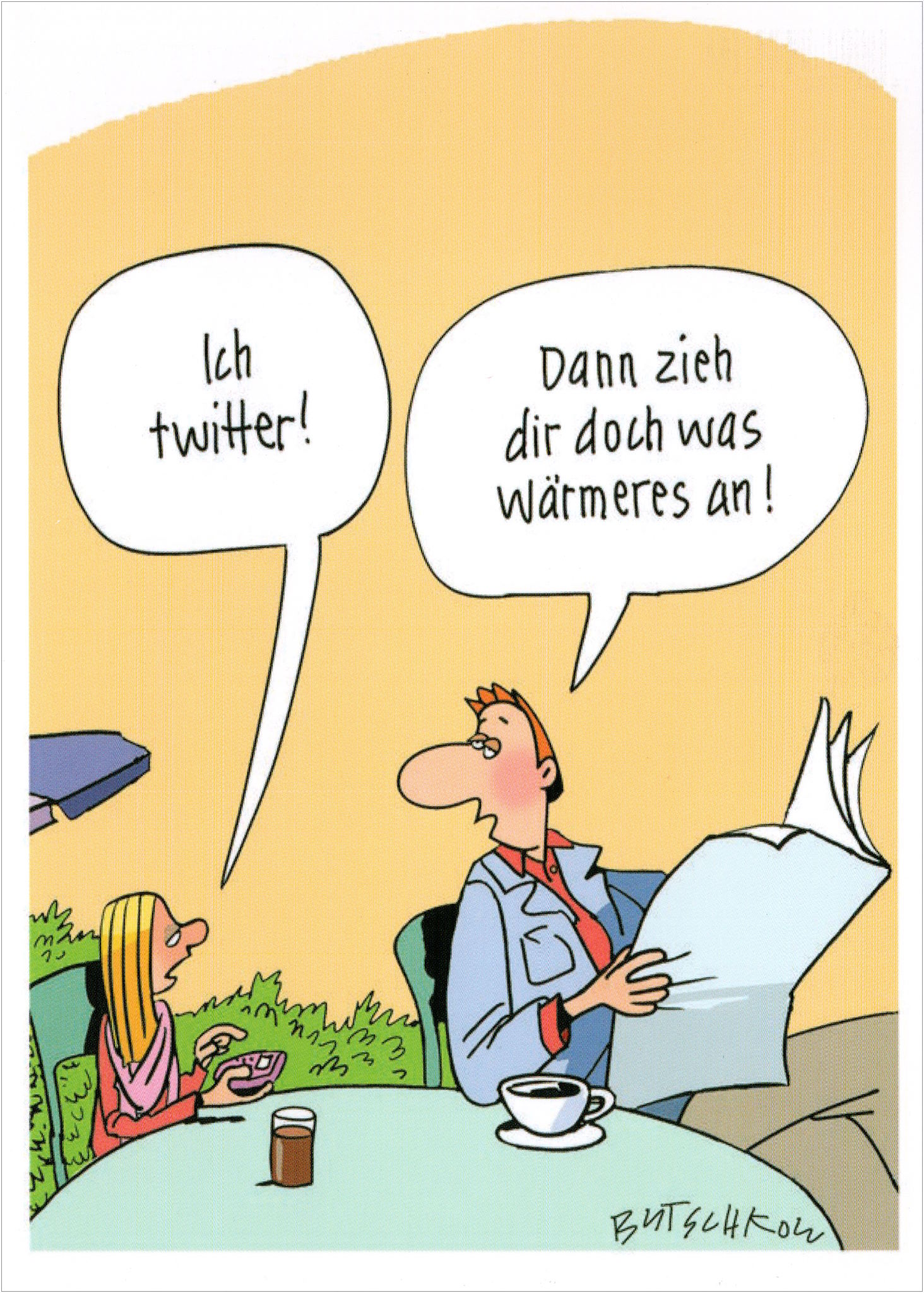 Postkarte Peter Butschkow "Ich twitter!"