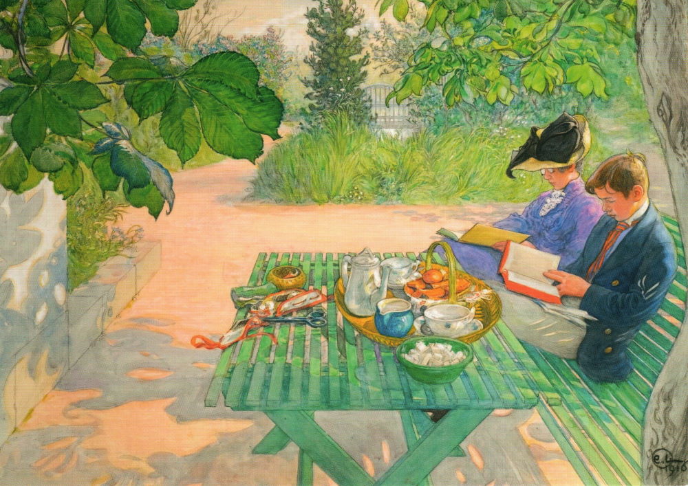 Kunstkarte Carl Larsson "Lesen im Urlaub"