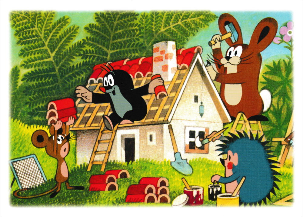 Postkarte "Der kleine Maulwurf und Freunde bauen ein Haus" Postkarte "Der kleine Maulwurf und Freunde bauen ein Haus"