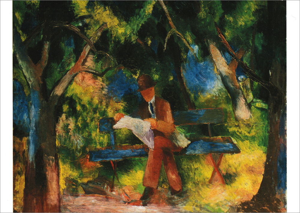 Kunstkarte August Macke "Lesender Mann im Park"