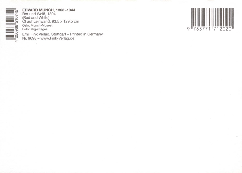 Kunstkarte Edvard Munch "Rot und Weiß" (Rückseite)