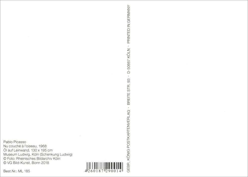 Kunstkarte Pablo Picasso "Nu couché à l'oiseau" (Rückseite)