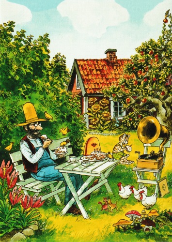 Postkarte "Pettersson und Findus: Pfannkuchenessen"