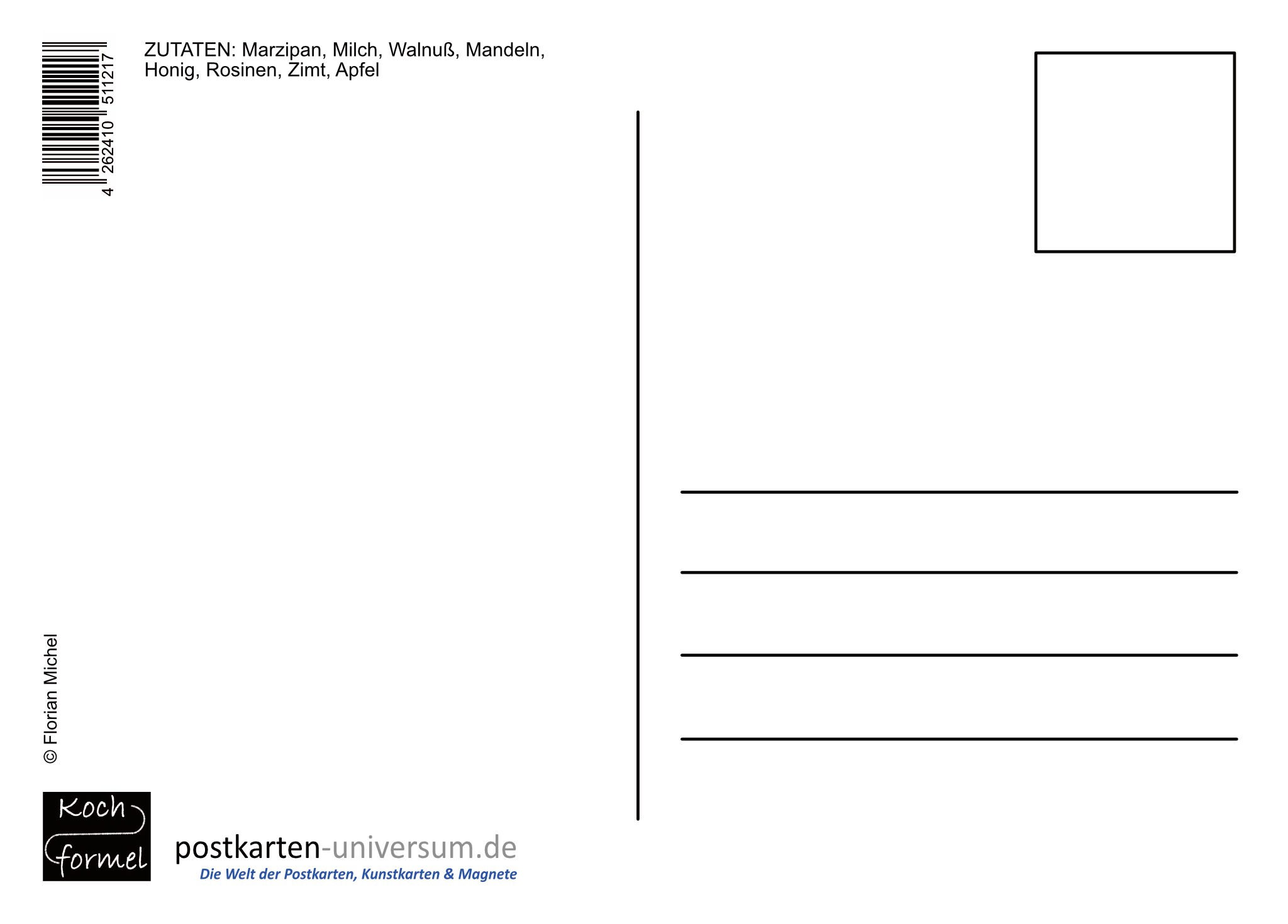 Rezept-Postkarte "Weihnachtsgebäck: Bratapfel" (Rückseite)