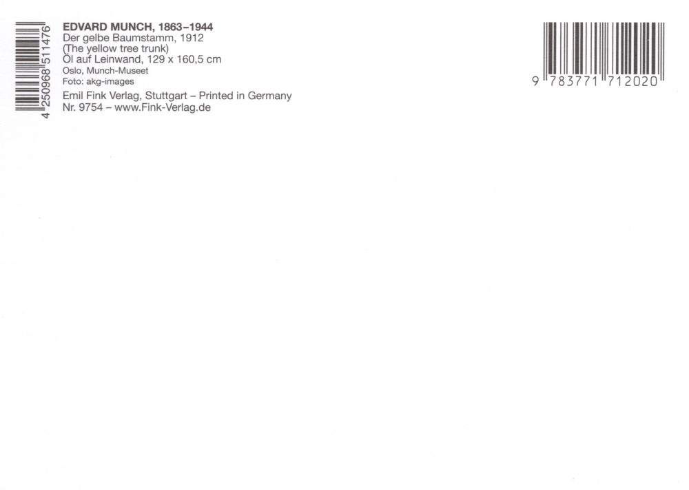 Kunstkarte Edvard Munch "Der gelbe Baumstamm" (Rückseite)