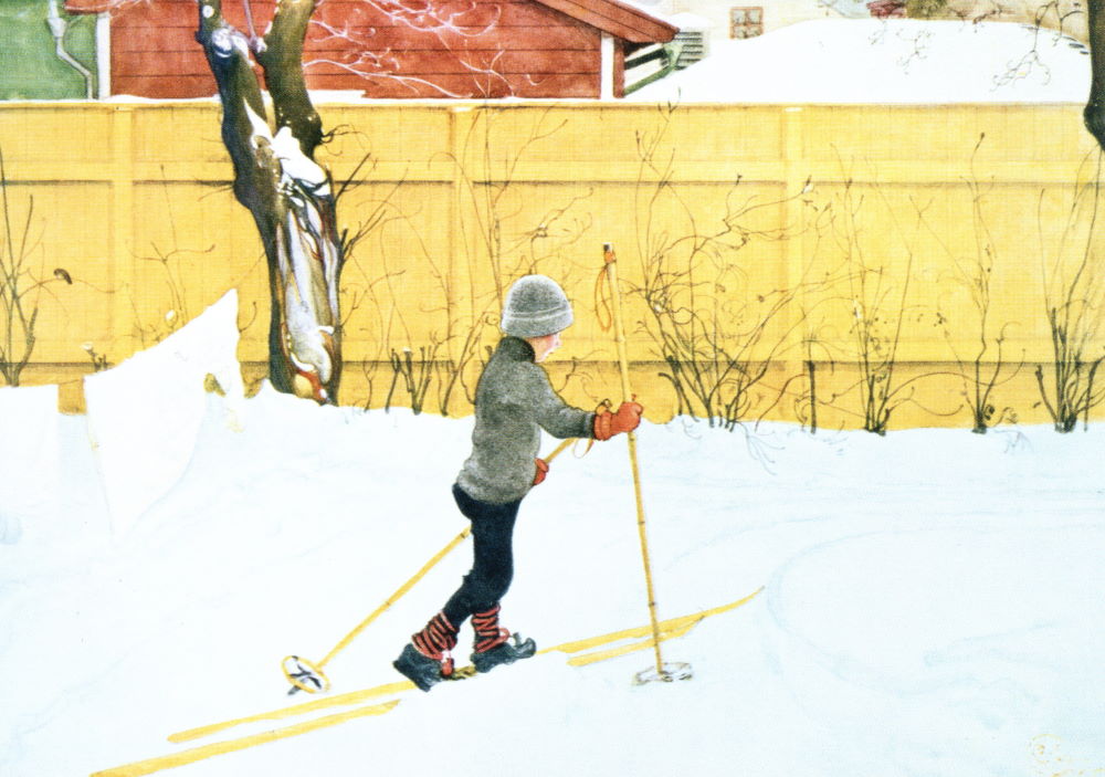 Kunstkarte Carl Larsson "Esbjörn auf Skiern"